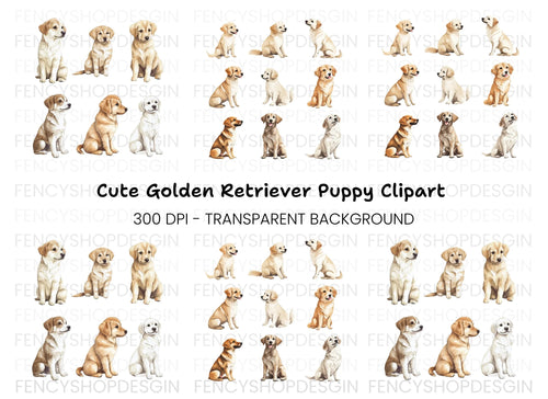 Adorable Golden Retriever Puppies Clipart Bundle