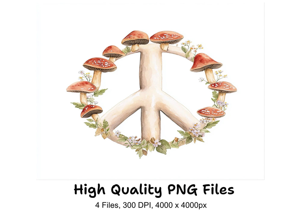 Mushroom Peace Sign Clipart Bundle