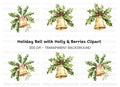 Festive Holly and Bell Christmas Clipart Bundle