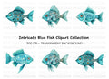 Blue Tribal Pattern Fish Clipart Bundle
