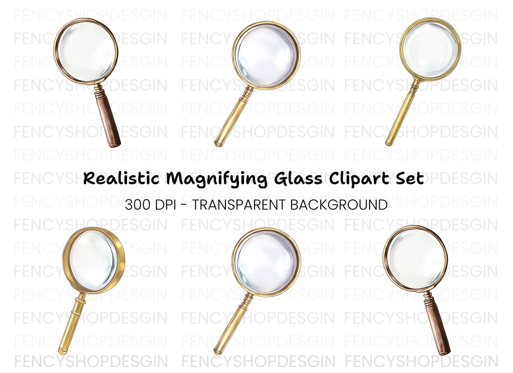 Golden Magnifying Glass Clipart Bundle