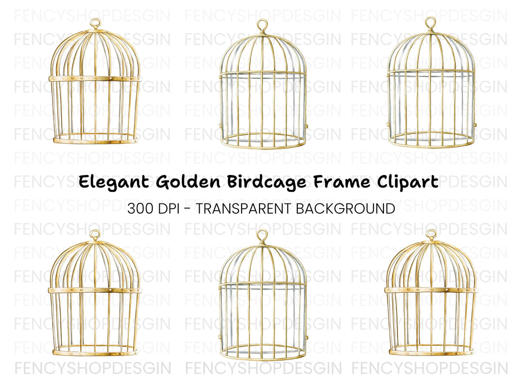 Elegant Golden Bird Cages Clipart Bundle