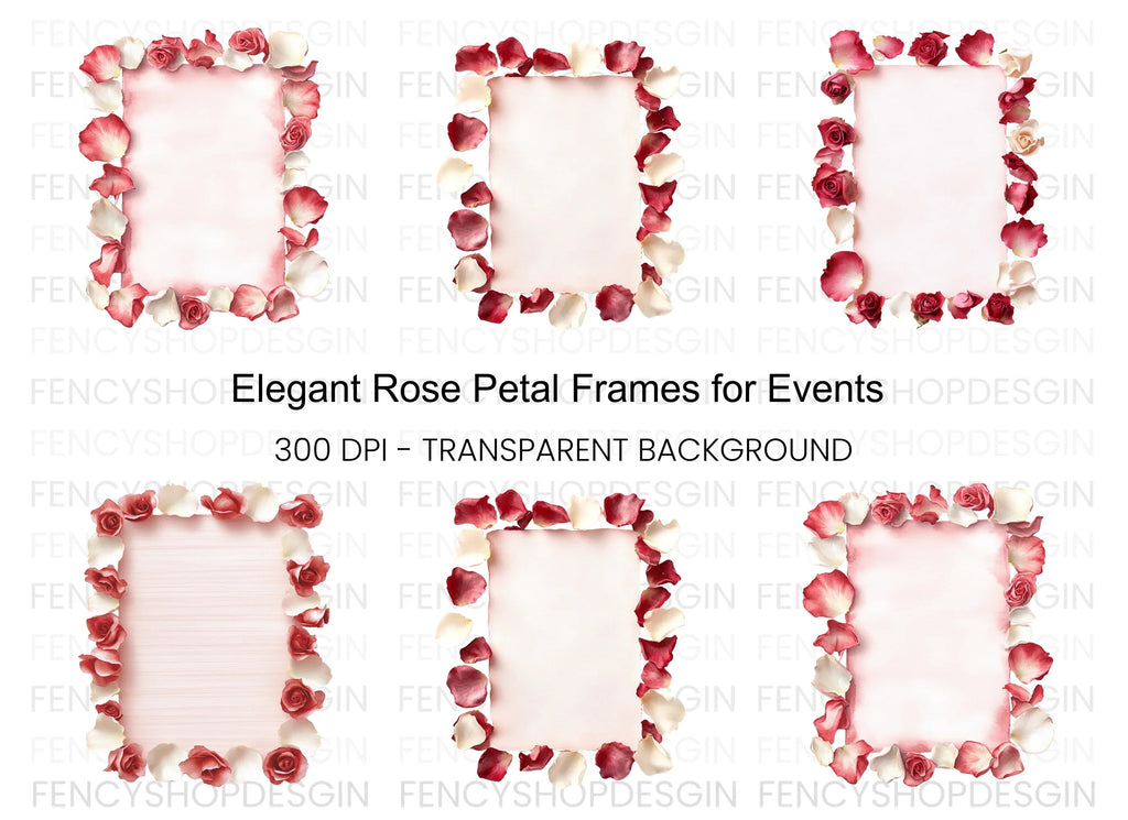 Rose Petal and Bud Frames Clipart Bundle