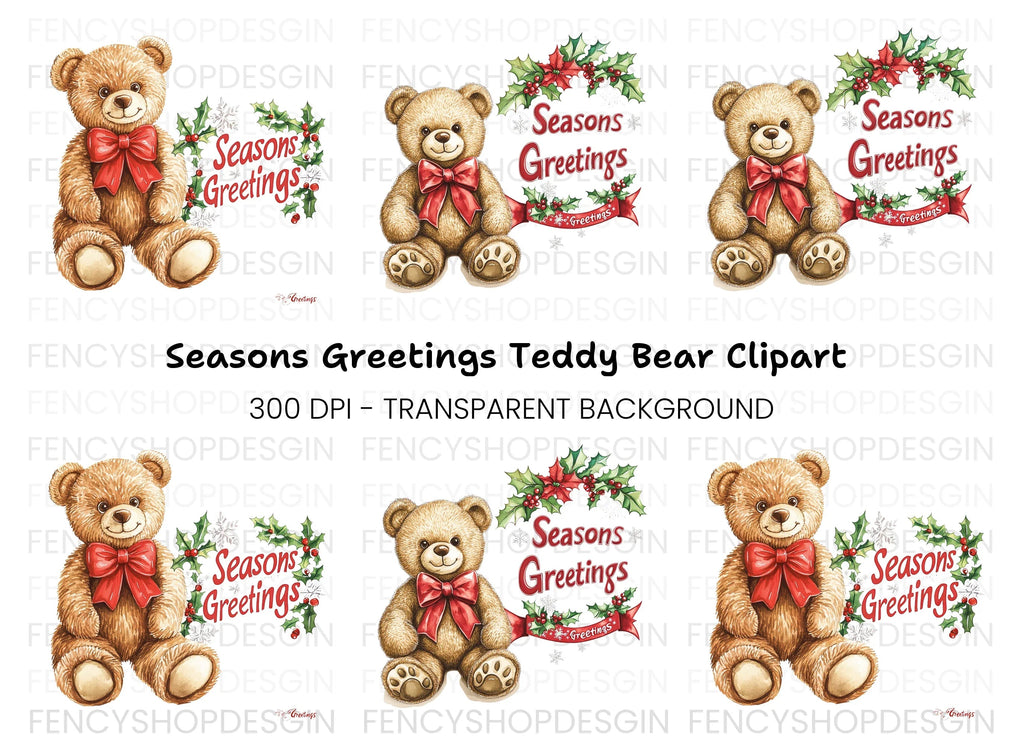 Cute Teddy Bear Christmas Clipart Bundle