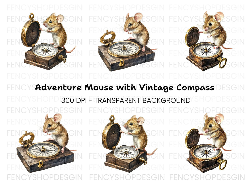 Adventurous Mice with Compass Clipart Bundle