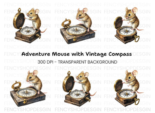 Adventurous Mice with Compass Clipart Bundle