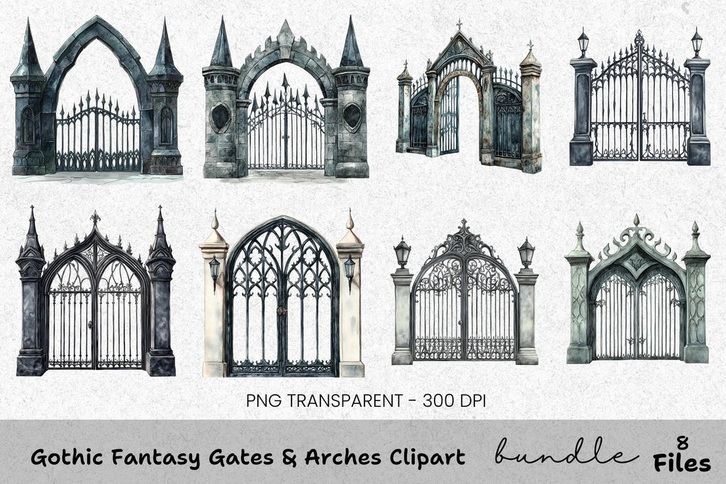 Gothic Fantasy Gates and Arches Clipart Bundle