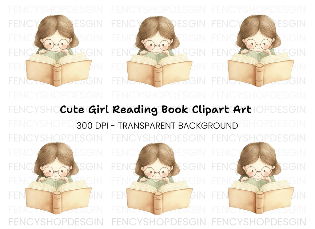 Cute Girl Reading Book Clipart Bundle