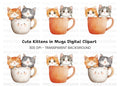 Cute Kittens in Mugs Clipart Bundle