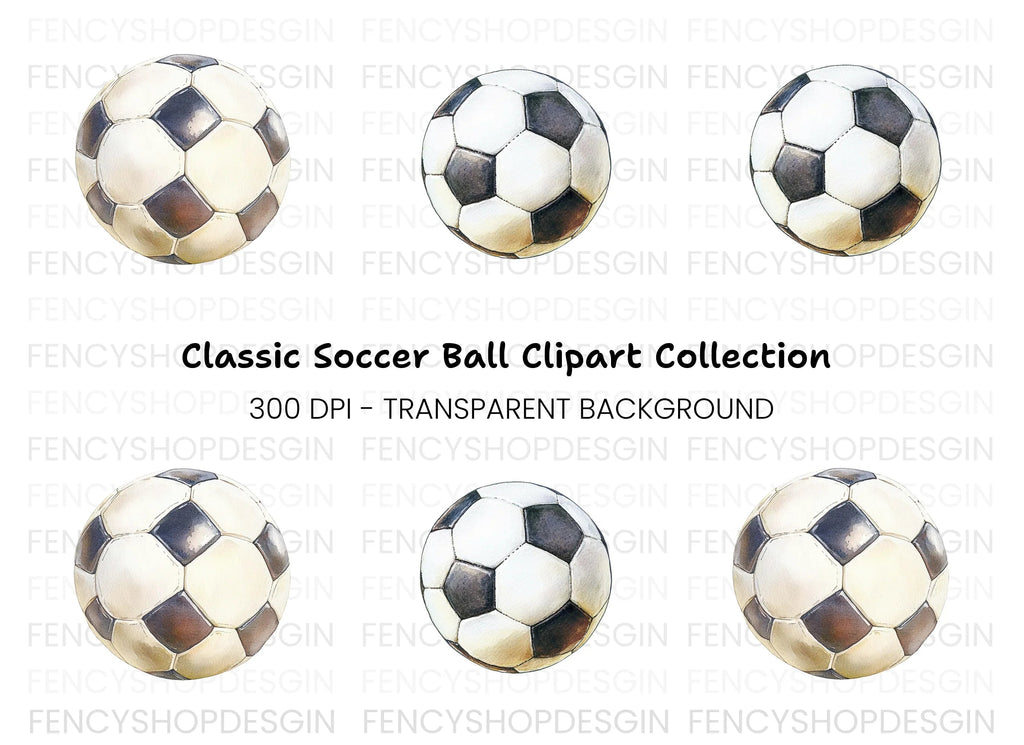 Hand Painted Soccer Ball Illustrations Clipart Bundle