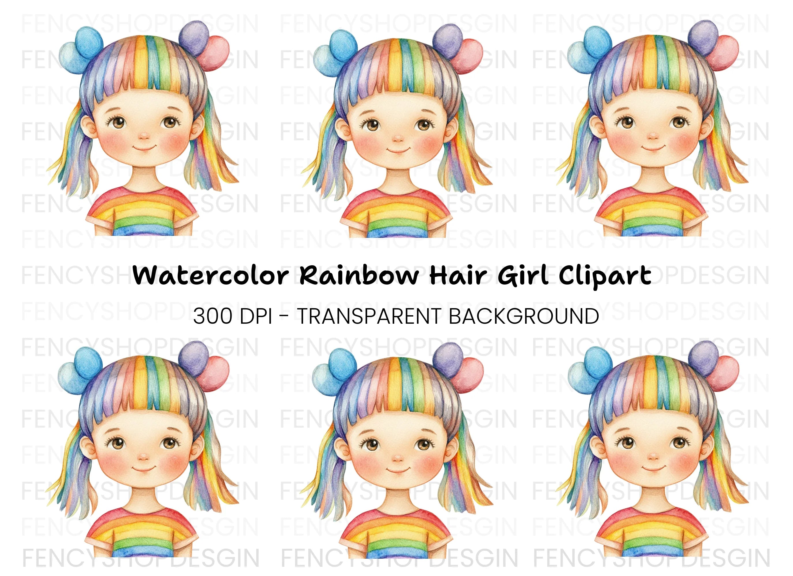 Rainbow Hair Girl Clipart Bundle