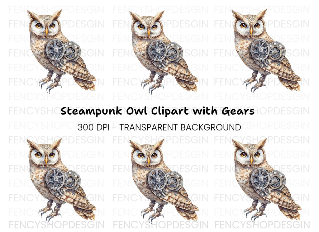 Steampunk Owl Mechanical Bird Clipart Bundle