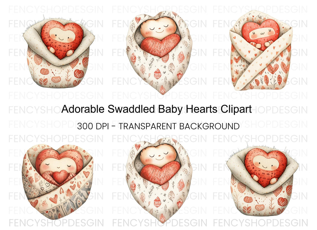 Baby Heart Swaddle Clipart Bundle