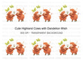 Cute Highland Cows with Dandelion Clipart Bundle