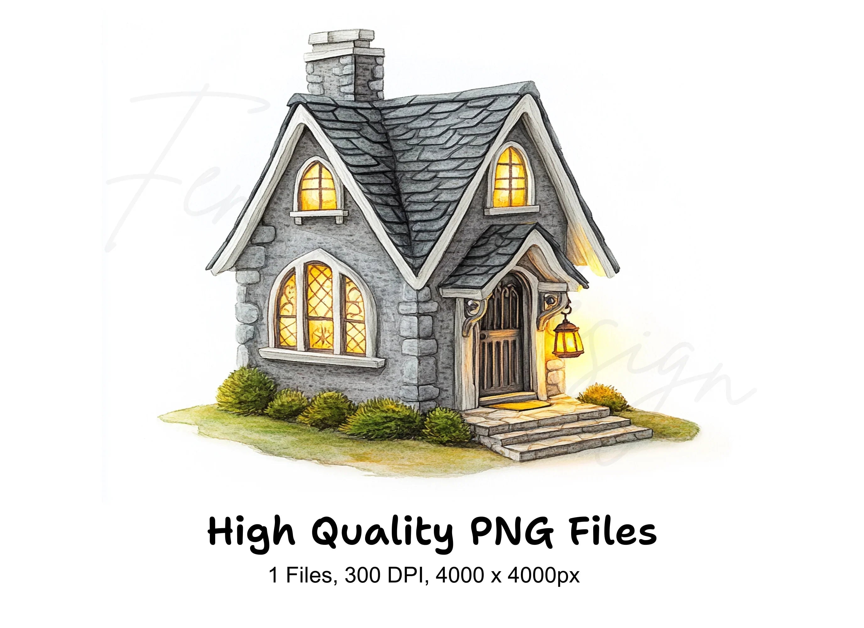 Whimsical Stone Cottage Clipart Bundle
