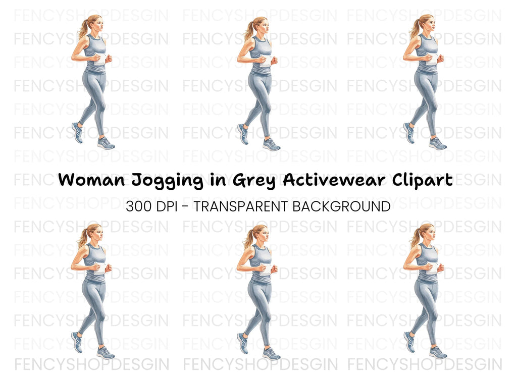 Fitness Woman Jogging Clipart Bundle
