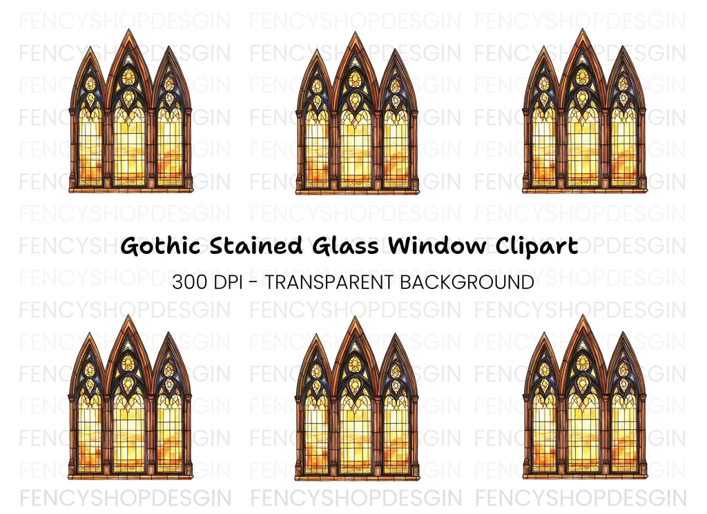 Gothic Stained Glass Window Clipart Bundle