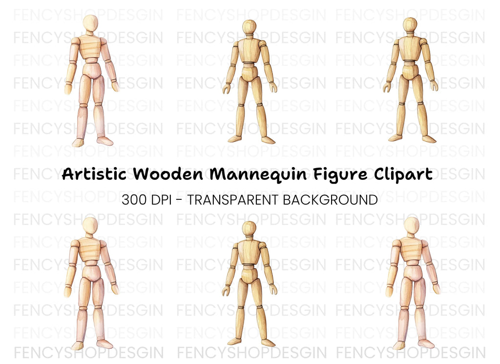 Articulated Wooden Mannequins Clipart Bundle