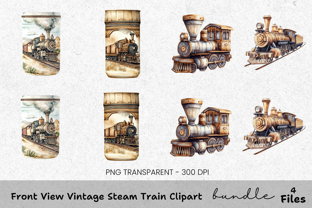 Vintage Steam Train Clipart Bundle