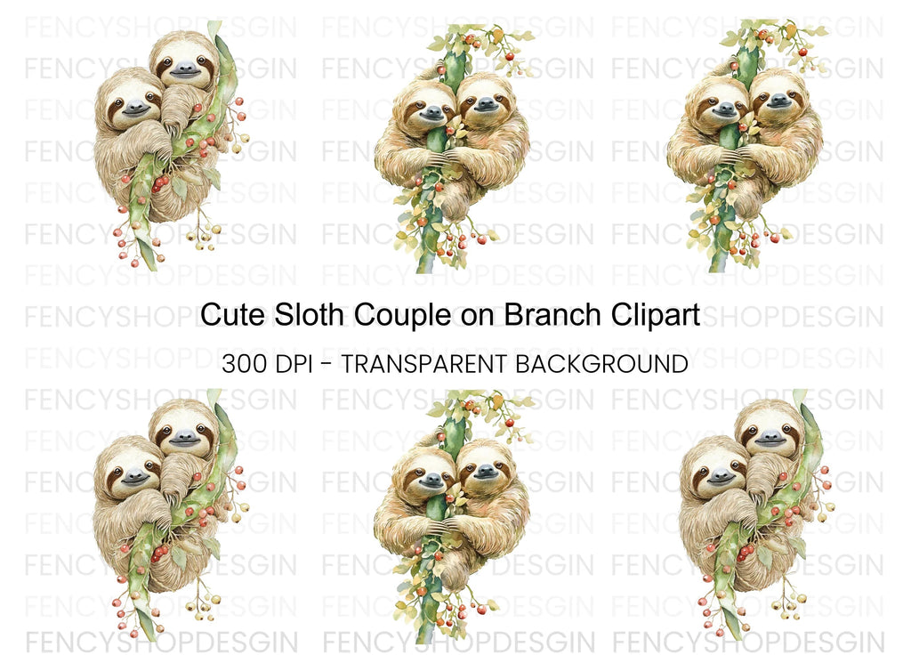 Cute Sloth Family Clipart Bundle