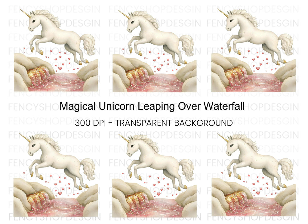 Magical Unicorn Jumping Over Stream Clipart Bundle