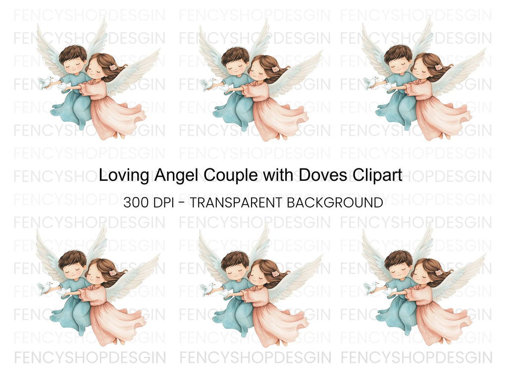 Embracing Angels with Doves Clipart Bundle