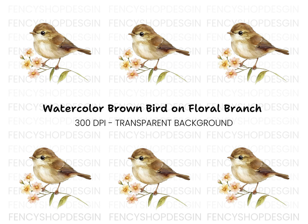 Brown Bird with Flowers Clipart Bundle