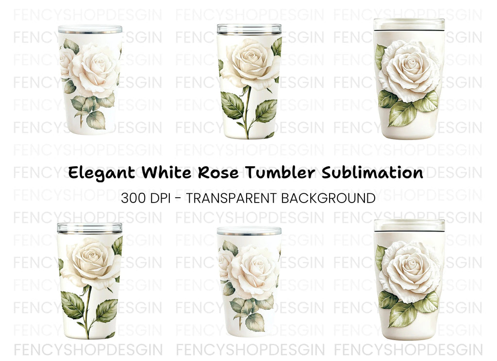 White Rose Tumbler Clipart Bundle