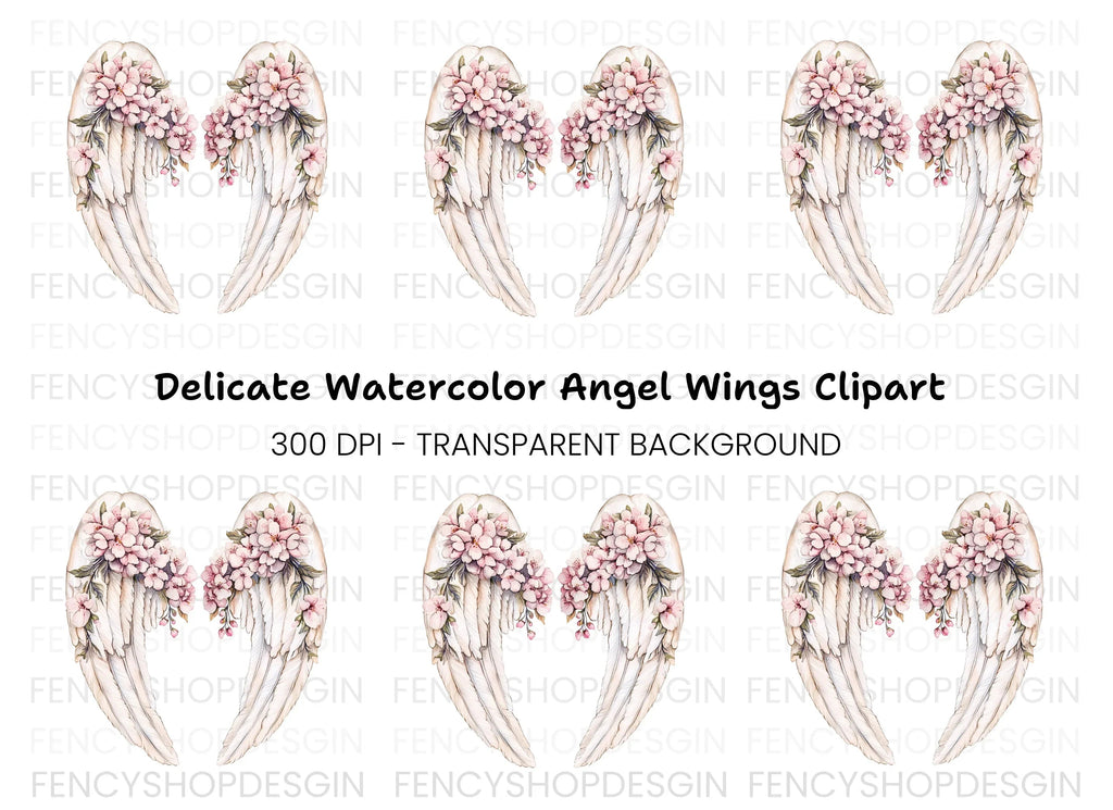 Elegant Angel Wings with Cherry Blossoms Clipart Bundle