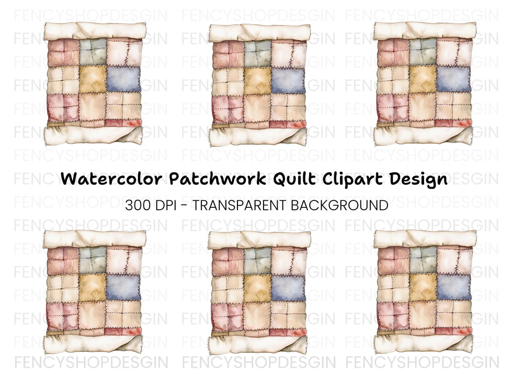 Hand Stitched Patchwork Quilt Clipart Bundle