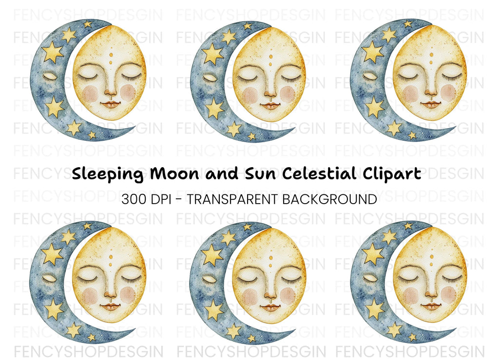 Sleeping Moon and Sun Clipart Bundle