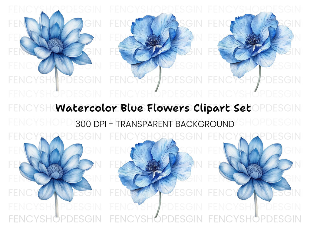 Stunning Blue Dahlia and Poppy Clipart Bundle
