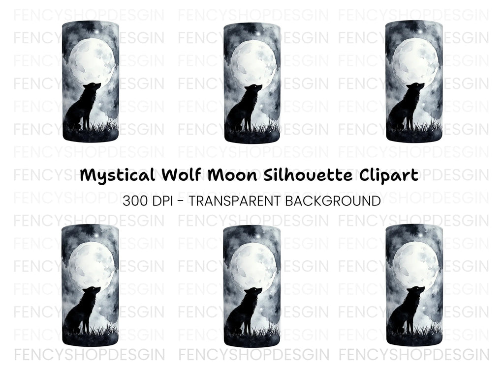 Howling Wolf Moon Night Scene Clipart Bundle