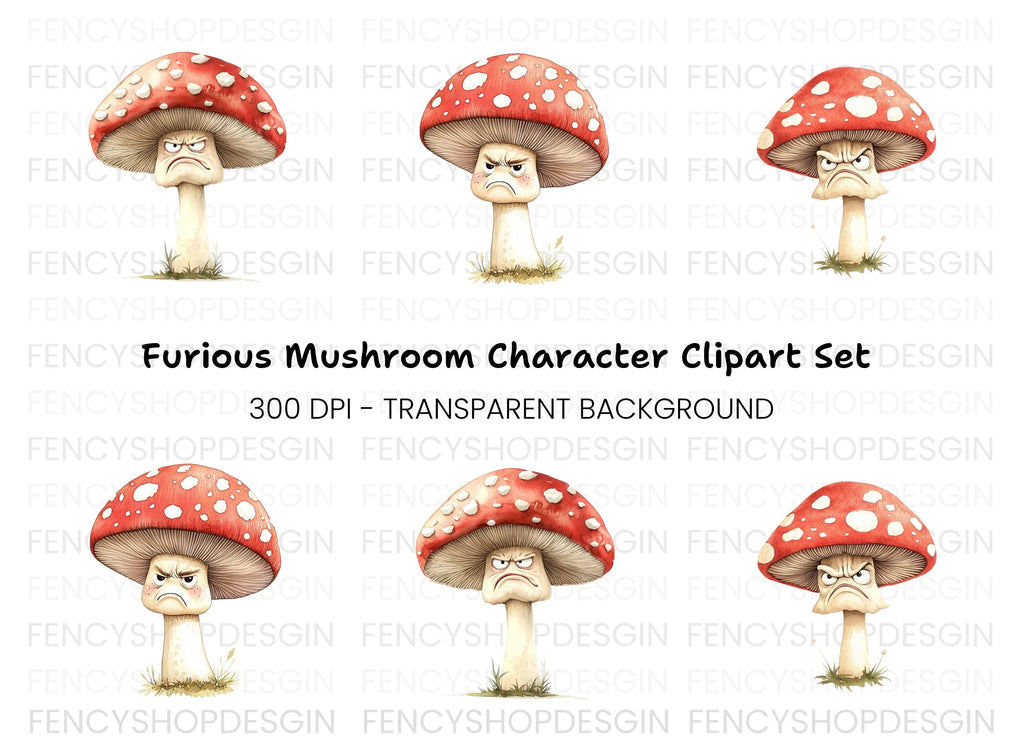 Angry Mushroom Character Clipart Bundle