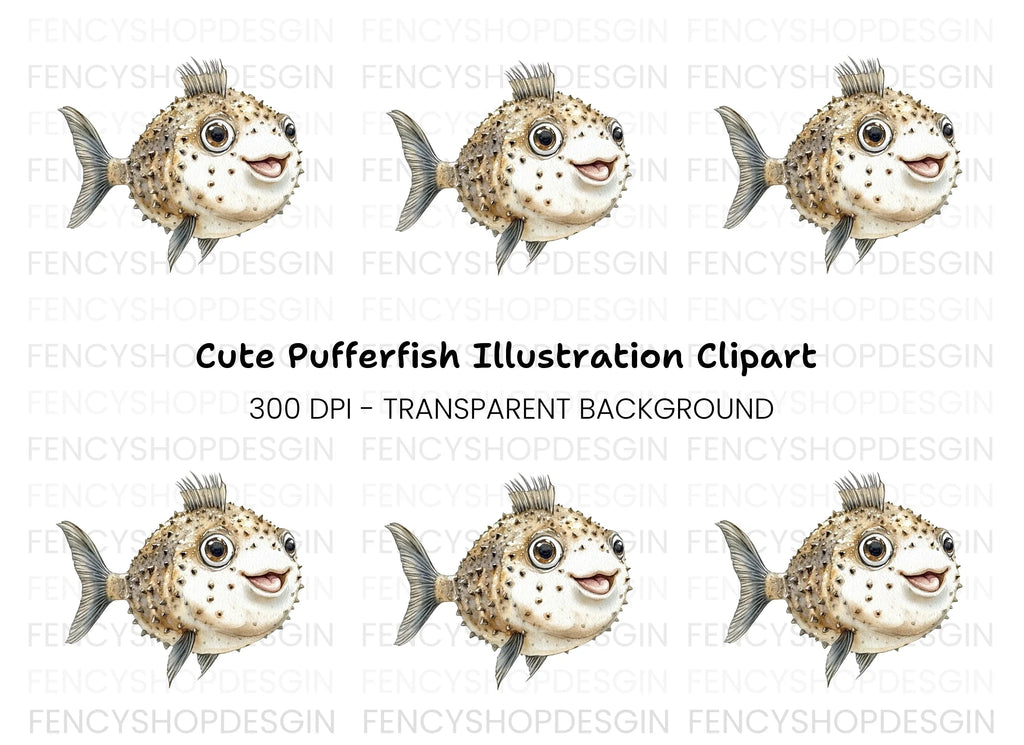 Cute Spiky Pufferfish Clipart Bundle