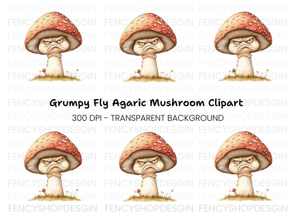 Grumpy Red Mushroom Clipart Bundle