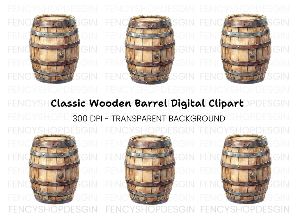Classic Wood Barrel Illustration Clipart Bundle