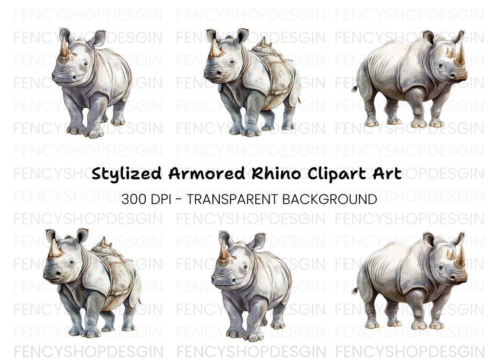 Baby Rhino Cute Wildlife Clipart Bundle