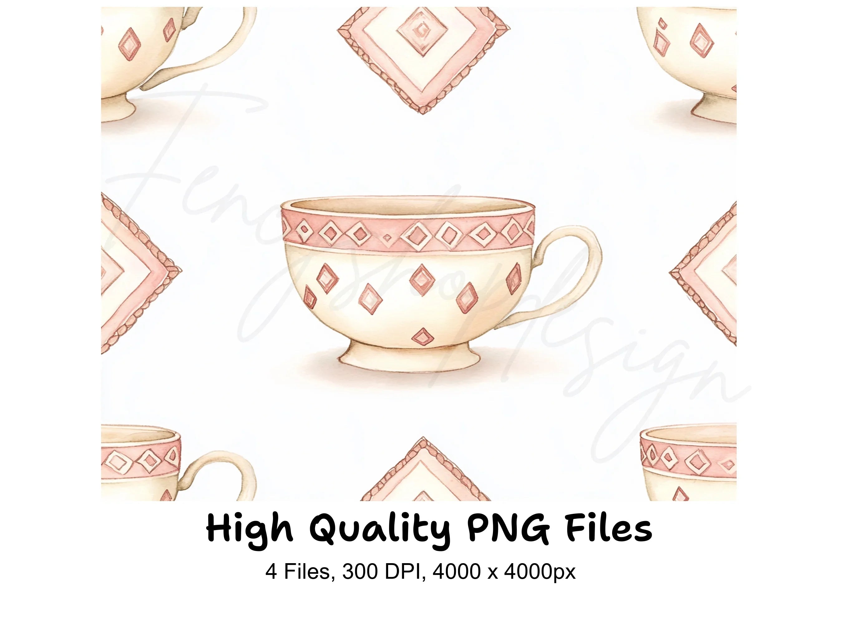 Boho Chic Teacups Clipart Bundle