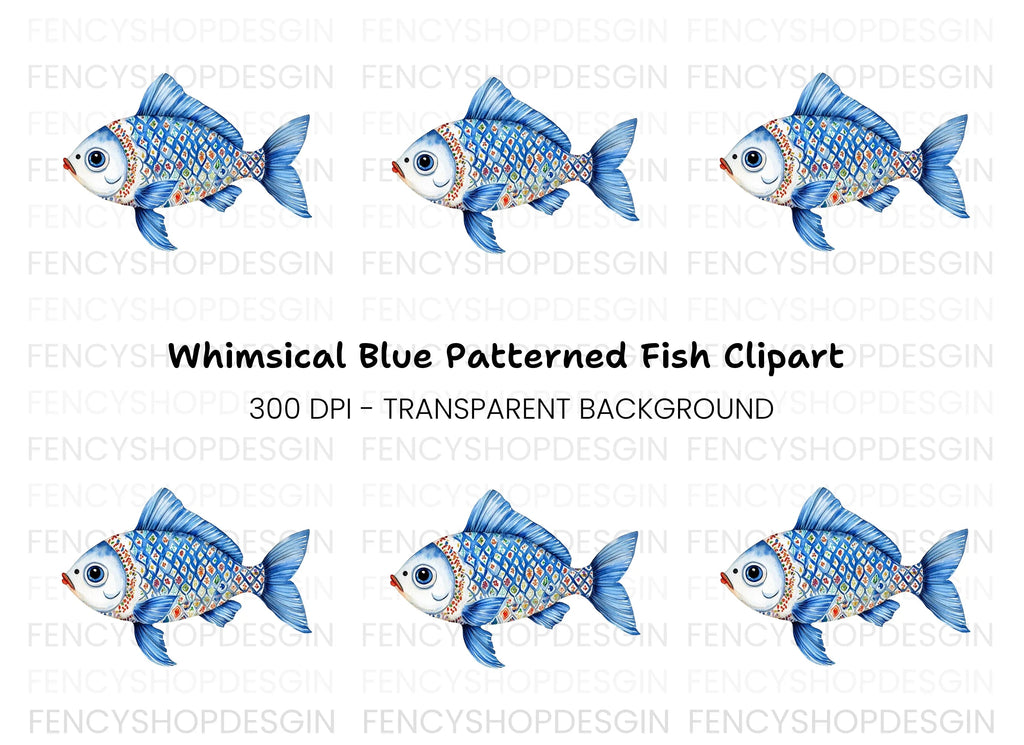 Decorative Blue Fish Clipart Bundle