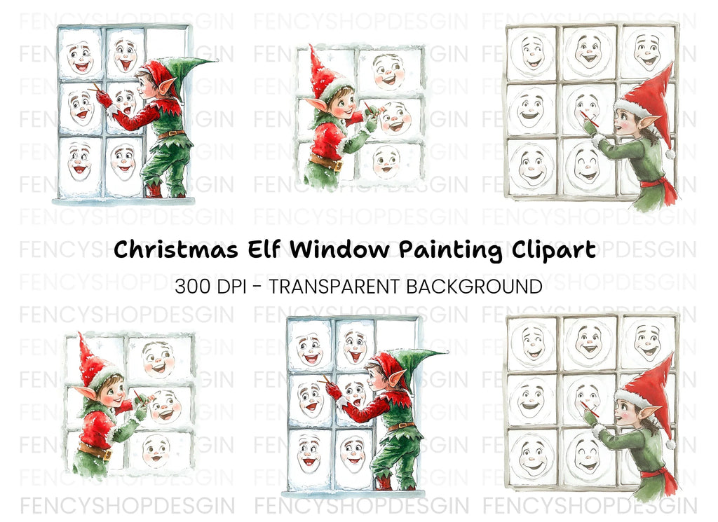 Christmas Elf Window Faces Clipart Bundle