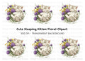 Sleeping Kitten in Wildflower Bouquet Clipart Bundle