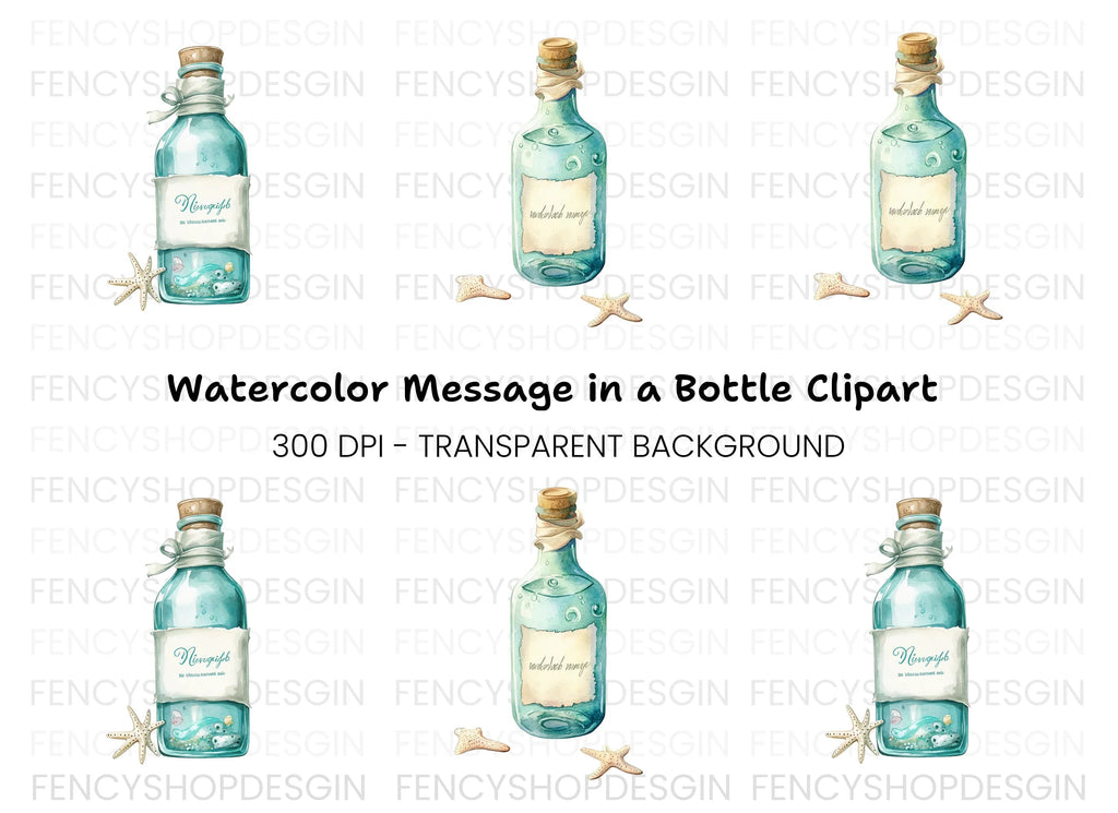 Ocean Message in a Bottle Clipart Bundle