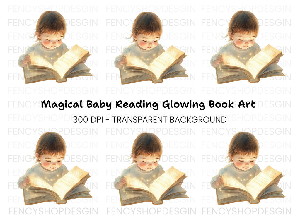 Cute Baby Girl Reading Magical Book Clipart Bundle