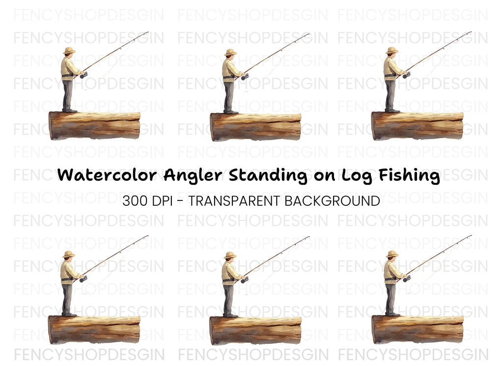 Fisherman on Log Clipart Bundle