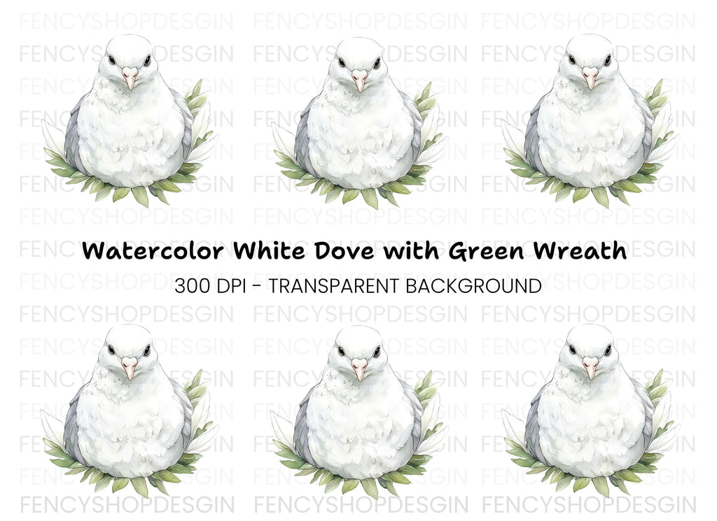 White Dove with Green Leaves Clipart Bundle