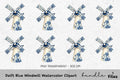 Delft Blue Windmill Clipart Bundle