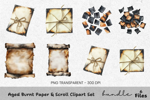 Aged Burnt Scroll Clipart Bundle