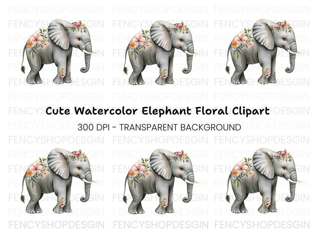 Floral Elephant Clipart Bundle