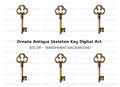 Ornate Golden Skeleton Key Clipart Bundle